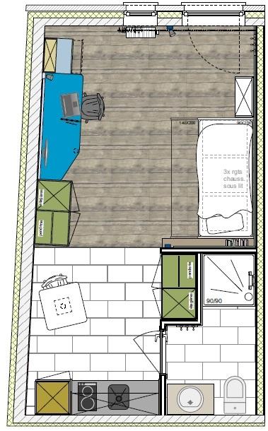 Plan studio 27m²